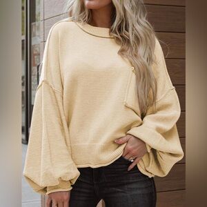 Cozy Balloon Sleeve Pullover Sweater - Cream Small